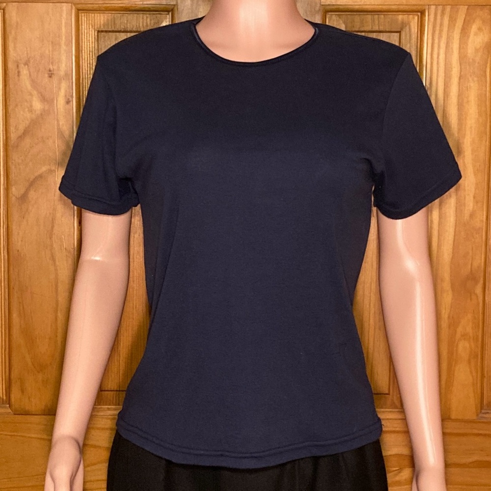 NWOT Basic Editions Vintage 90s Top Short Sleeve Blouse Blue Size L Large